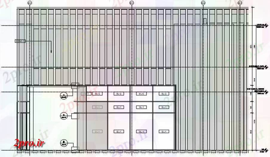 دانلود نقشه ساختمان اداری - تجاری - صنعتی اتوکد   دو بعدی  نما ارائه  دیوار جزئیات    (کد161561)