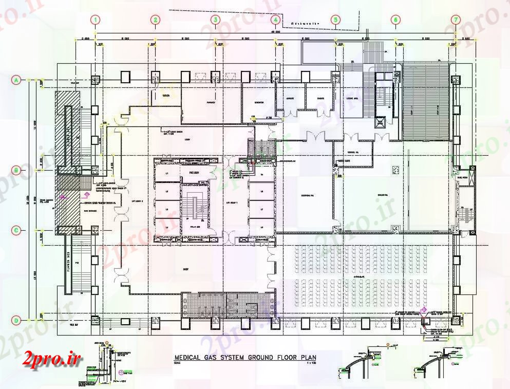 دانلود نقشه بیمارستان - درمانگاه - کلینیک طبقه همکف سیستم گاز پزشکی ساختمان بیمارستان به اتوکد رسم 32 در 48 متر (کد161611)