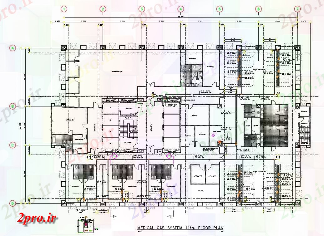 دانلود نقشه بیمارستان - درمانگاه - کلینیک طبقه 11th از طبقه اول سیستم گاز پزشکی ساختمان بیمارستان به اتوکد رسم 32 در 48 متر (کد161613)