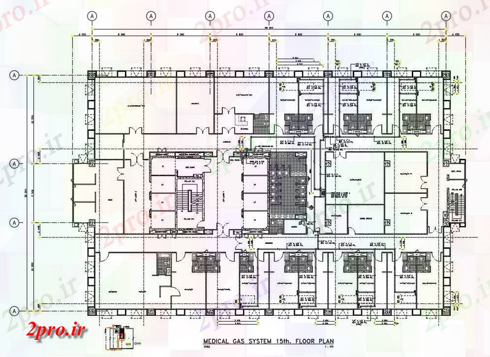 دانلود نقشه بیمارستان - درمانگاه - کلینیک طبقه 15 از طبقه اول سیستم گاز پزشکی ساختمان بیمارستان به اتوکد رسم 32 در 48 متر (کد161615)