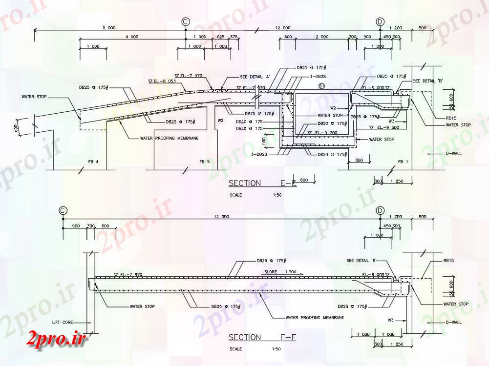 دانلود نقشه بیمارستان -  درمانگاه -  کلینیک  دو بعدی   رسم  نشان می دهد دال جزئیات زیرزمین     (کد161639)