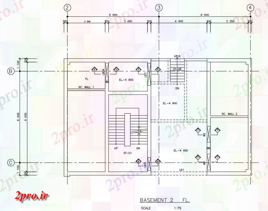 دانلود نقشه پلان مقطعی floorplan زیرزمین و راه پله جزئیات  اتوکد  نشیمن       (کد161688)