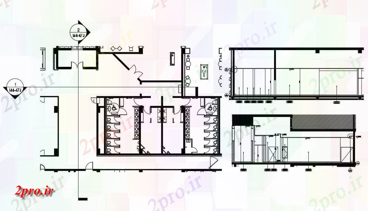 دانلود نقشه مسکونی ، ویلایی ، آپارتمان این ارائه طراحی توالت دو بعدی 15 در 25 متر (کد161689)