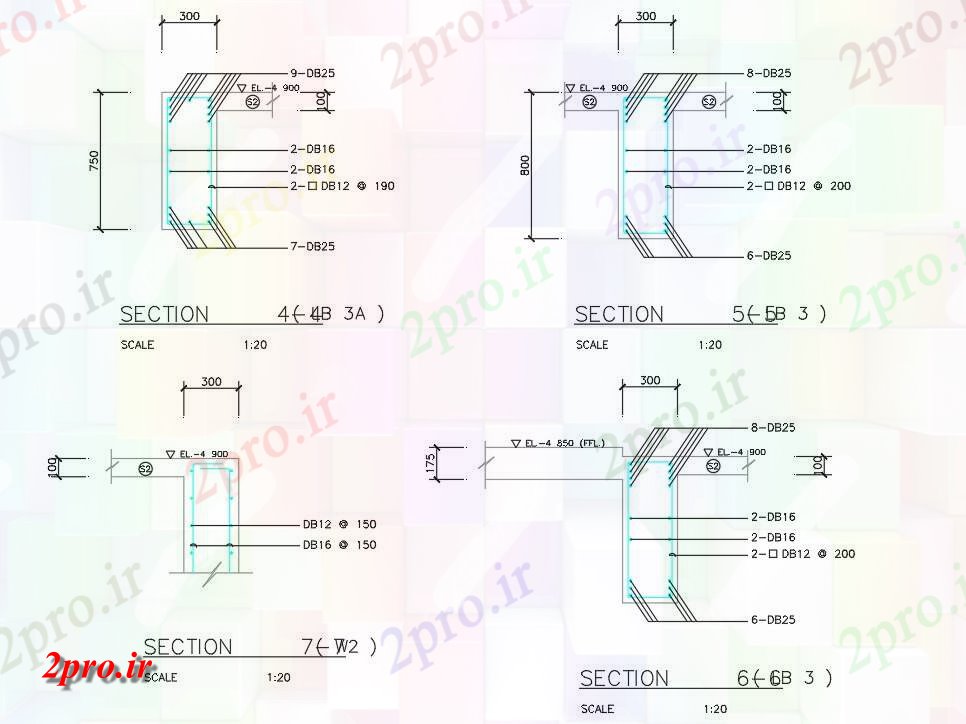 دانلود نقشه پلان مقطعی تفصیلی جزئیات بخش تقویت  اتوکد    دو بعدی      (کد161691)