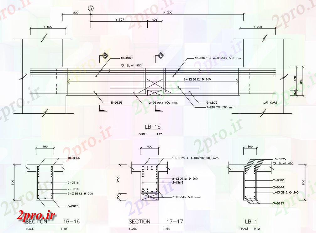 دانلود نقشه پلان مقطعی   مشروح تقویت section  دو بعدی   (کد161699)