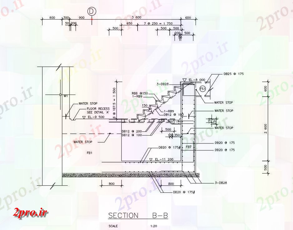 دانلود نقشه پلان مقطعی ستون و بخش تخته و الوار تقویت جزئیات با راه پله  اتوکد   ارائه    (کد161707)