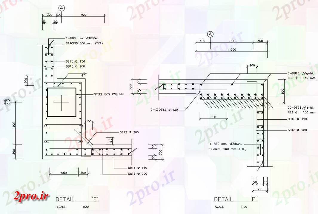 دانلود نقشه پلان مقطعی ستون جزئیات بخش تقویت جعبه فولاد  اتوکد     ارائه   (کد161725)