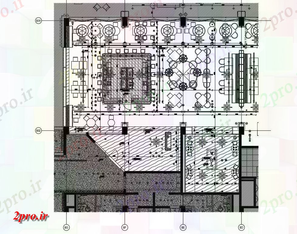 دانلود نقشه هتل - رستوران - اقامتگاه جزئیات سقف هتل و رفت و آمد مکرر طرحی در دو بعدی شد 8 در 10 متر (کد161727)