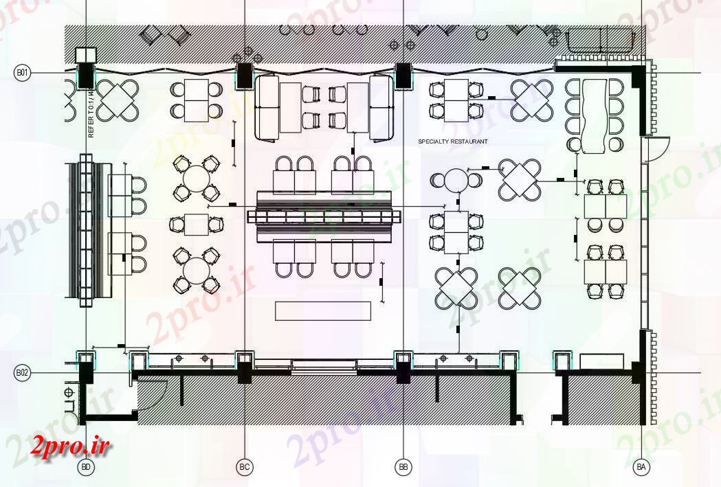 دانلود نقشه رستوران - غذا خوری - فست فود ; هتل - خوابگاه - مسافر خانهمبلمان جزئیات طرحی هتل طراحی 6 در 10 متر (کد161732)