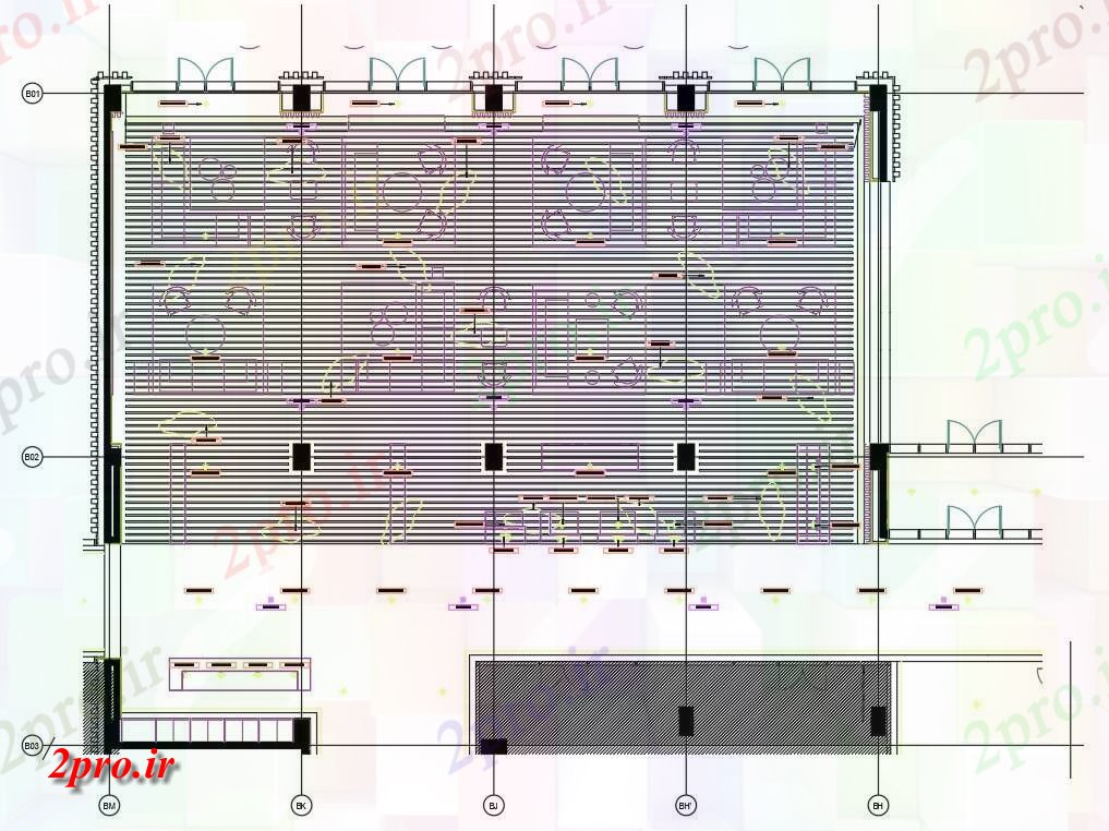 دانلود نقشه هتل - رستوران - اقامتگاه هتل طراحی سالن لابی اتوکد دو بعدی 7 در 12 متر (کد161755)