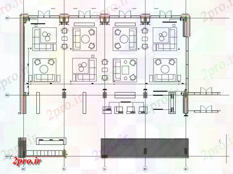 دانلود نقشه پلان مقطعی اتوکد  دو بعدی  نشان می دهد هتل سالن لابی design  دو بعدی   (کد161760)