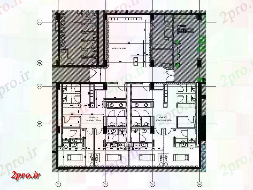 دانلود نقشه هتل - رستوران - اقامتگاه SPA هتل طراحی طرحی طبقه همکف اتوکد 36 در 40 متر (کد161764)