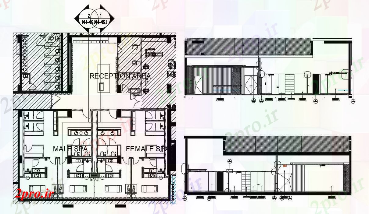 دانلود نقشه هتل - رستوران - اقامتگاه جزئیات بخشی نما از طراحی ساختمان SPA هتل ها اتوکد نشیمن اتوکد ارائه 36 در 40 متر (کد161776)