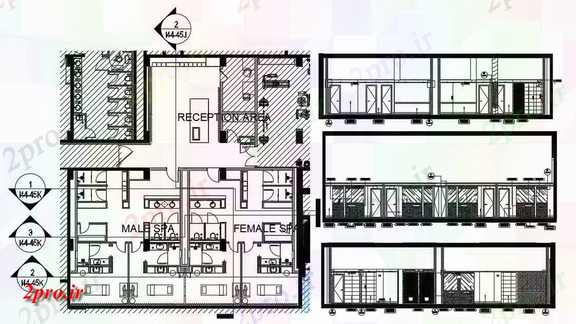 دانلود نقشه پلان مقطعی جزئیات SPA هتل ساختمان (بخشی) نمای  اتوکد  نشیمن  ارائه      (کد161779)