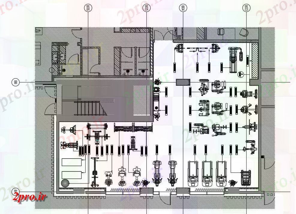 دانلود نقشه تجهیزات بدنسازی بدنسازی طراحی طبقه ساختمان ها اتوکد نشیمن 6 در 8 متر (کد161780)