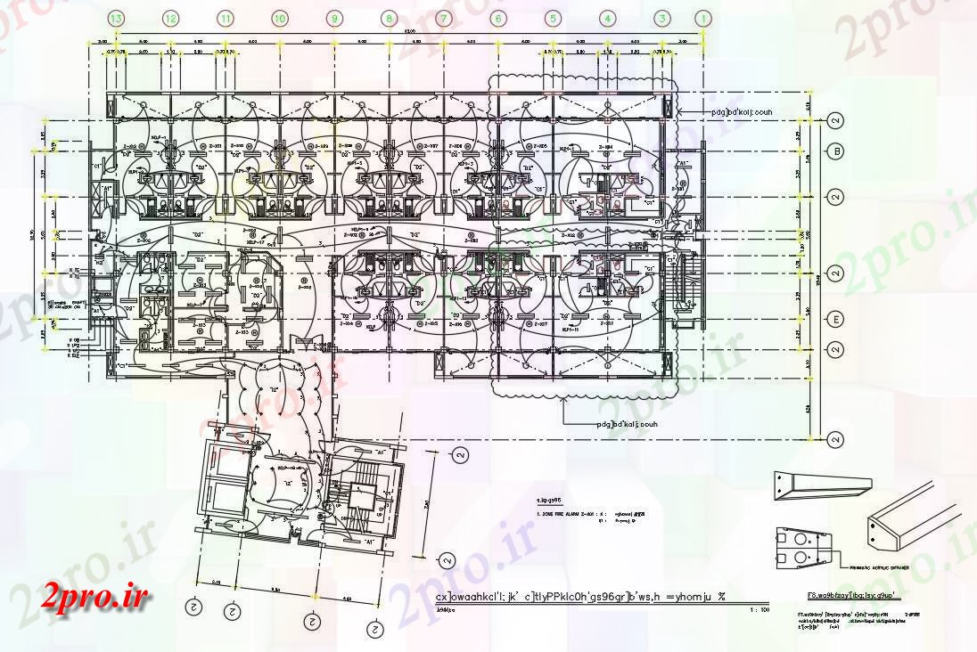 دانلود نقشه هتل - رستوران - اقامتگاه بیمارستان اتاق های خواب برق طرحی طبقه 19 در 43 متر (کد161795)