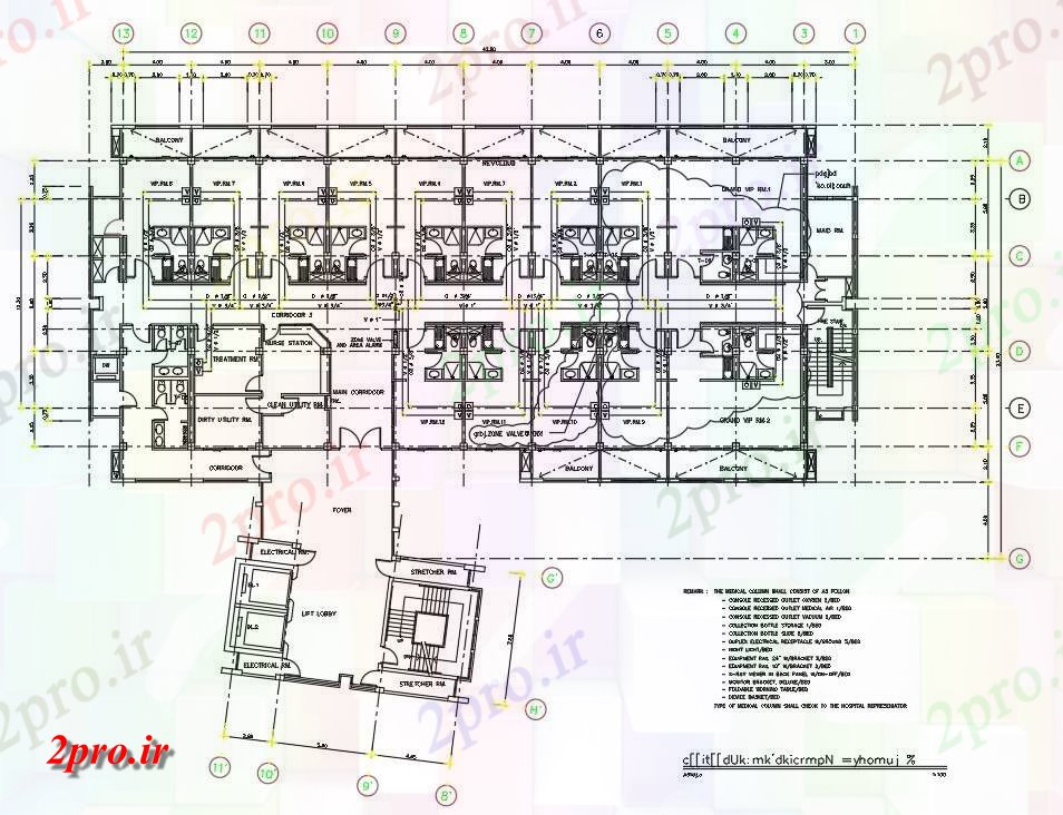 دانلود نقشه بیمارستان - درمانگاه - کلینیک اتاق خواب بیمارستان ویژه طرحی طبقه طرحی 25 در 48 متر (کد161797)