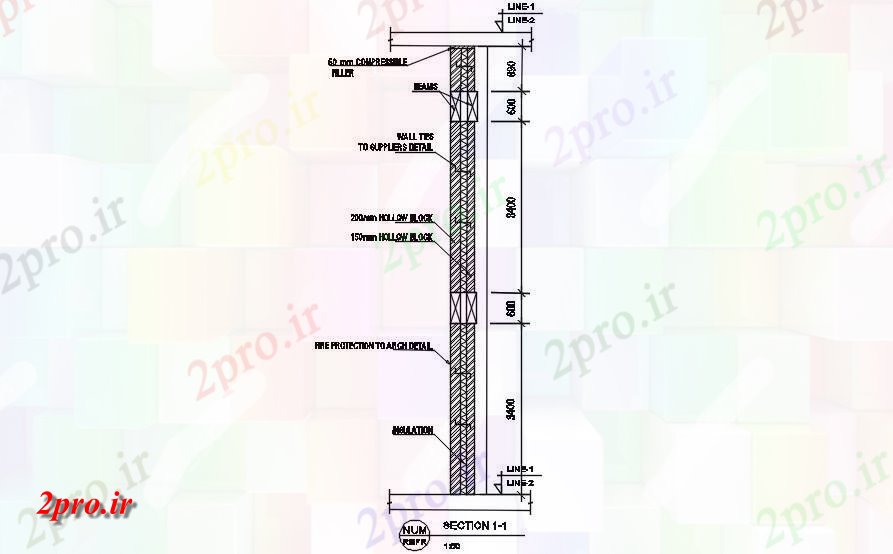 دانلود نقشه پلان مقطعی بخش مفصل دیوار    دو بعدی       دو بعدی   (کد161815)
