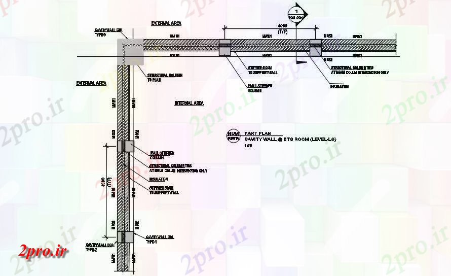 دانلود نقشه پلان مقطعی دیواره حفره و بخش اتاق ETS جزئیات  اتوکد دو بعدی  نشیمن   دو بعدی      (کد161823)