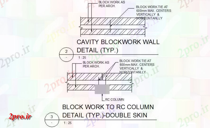 دانلود نقشه طراحی جزئیات ساختار حفره جزئیات دیوار کار بلوک نشان          دو بعدی    (کد161863)