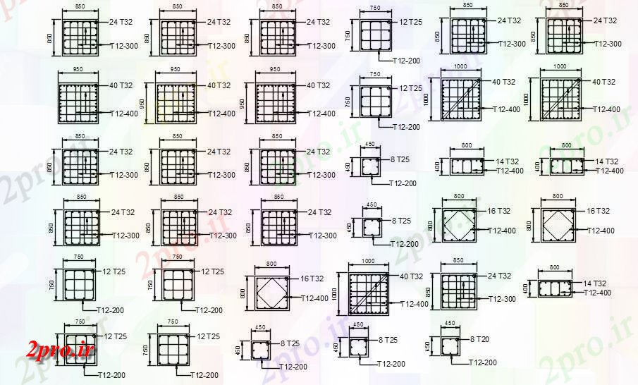 دانلود نقشه پلان مقطعی انواع مختلفی از ستون سازه جزئیات اتصالات  اتوکد    دو بعدی     (کد161868)