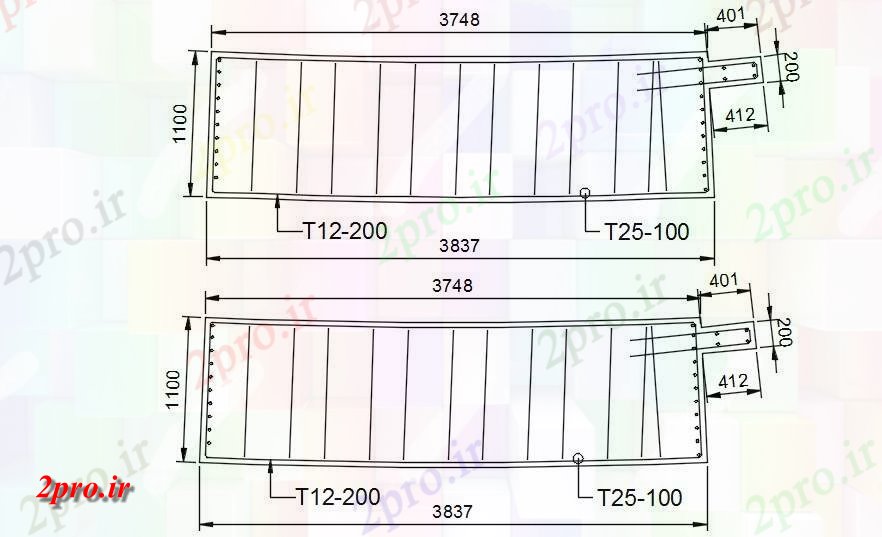دانلود نقشه پلان مقطعی پرتو جزئیات فولاد فولاد تقویت   دو بعدی  نشیمن       (کد161881)