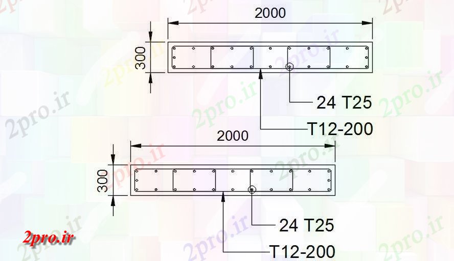 دانلود نقشه جزئیات تیر میلیمتر 2000mm X300mm مستطیلی جزئیات فولاد فولاد تقویت    دو بعدی  نشیمن    ارائه   (کد161888)