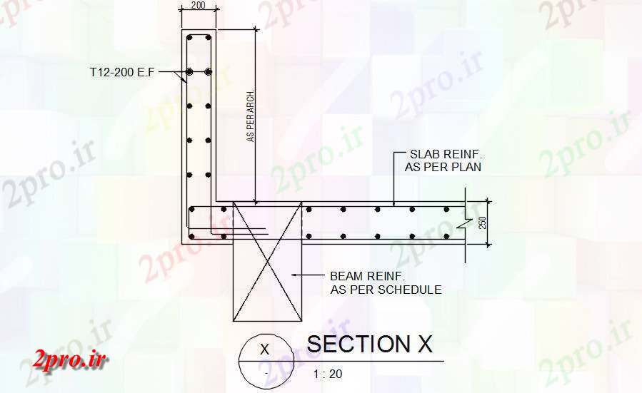 دانلود نقشه طراحی جزئیات ساختار اندازه 200 × 250 میلی متر بخش نوار نشان دادن جزئیات تقویت رسم       دو بعدی    (کد161891)