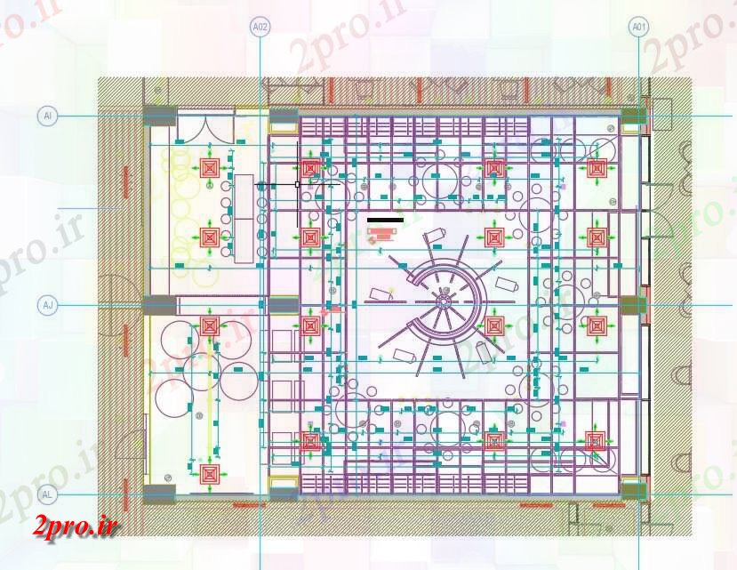 دانلود نقشه هتل - رستوران - اقامتگاه طرحی سقف از هتل برای اتوکد این دو بعدی رسم 12 در 16 متر (کد161942)