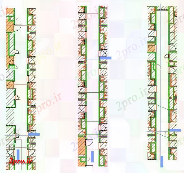 دانلود نقشه هتل - رستوران - اقامتگاه طرحی کریدور نشان اتوکد 11 در 62 متر (کد162022)