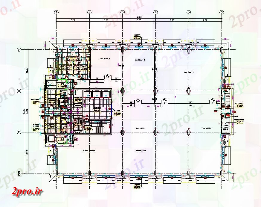 دانلود نقشه ساختمان اداری - تجاری - صنعتی آزمایشگاه ساختمان جزئیات طرحی طبقه اتوکد ارائه در حال حاضر 13 در 41 متر (کد162036)