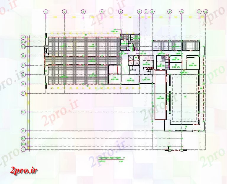 دانلود نقشه ساختمان اداری - تجاری - صنعتی ساختمان اداری جزئیات طرحی طبقه ارائه دو بعدی 30 در 87 متر (کد162040)