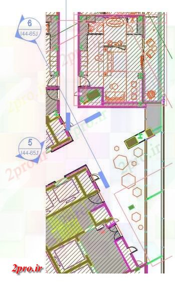 دانلود نقشه هتل - رستوران - اقامتگاه جزئیات مقطعی راهرو ارائه 6 در 9 متر (کد162041)