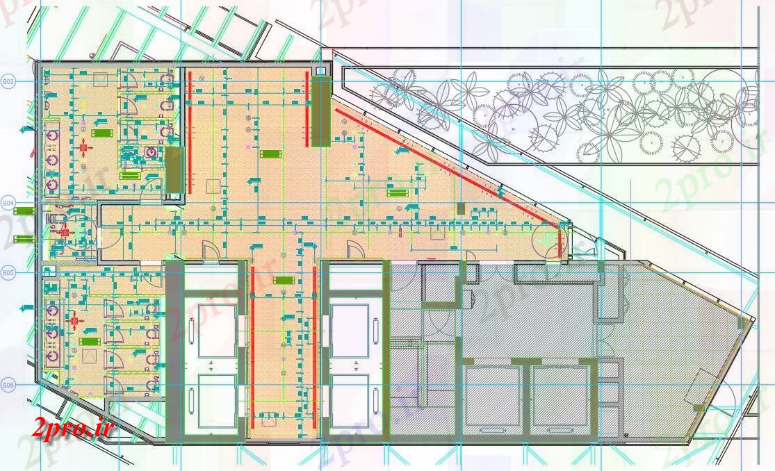 دانلود نقشه هتل - رستوران - اقامتگاه طرحی سقف هتل با کار طراحی جزئیات 16 در 30 متر (کد162061)