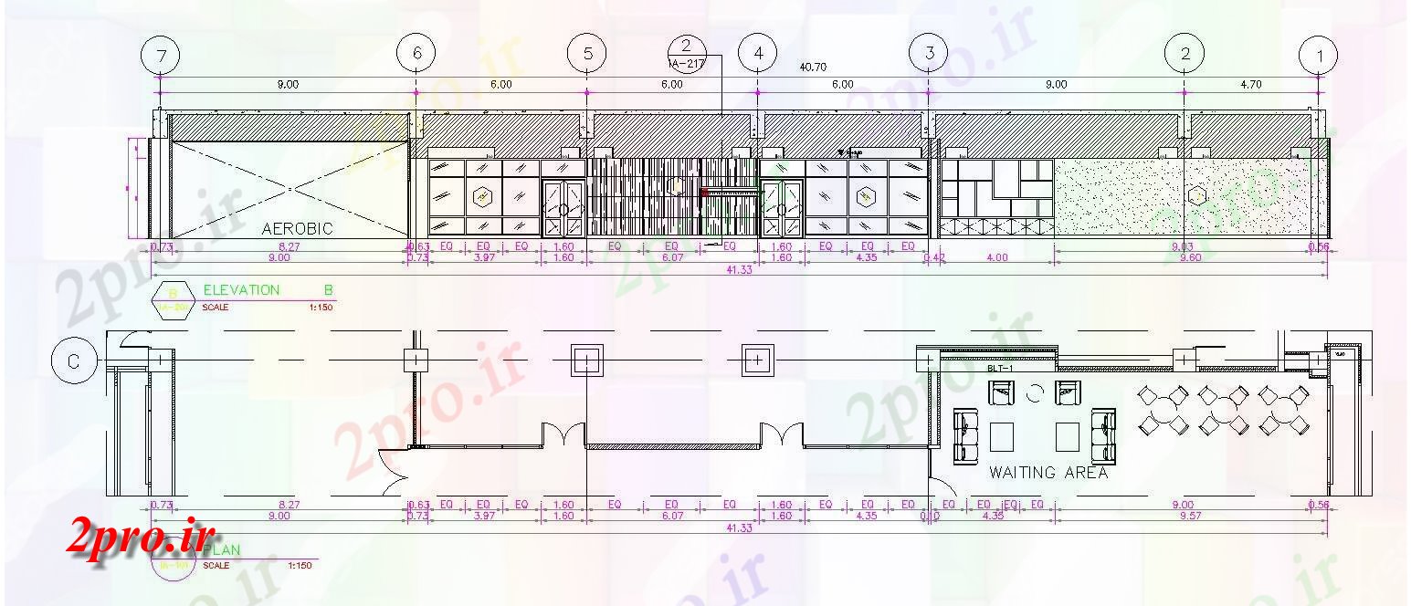 دانلود نقشه ساختمان اداری - تجاری - صنعتی فراهم می کند طرحی طبقه و نما ساختمان هوازی given اتوکد 6 در 41 متر (کد162068)
