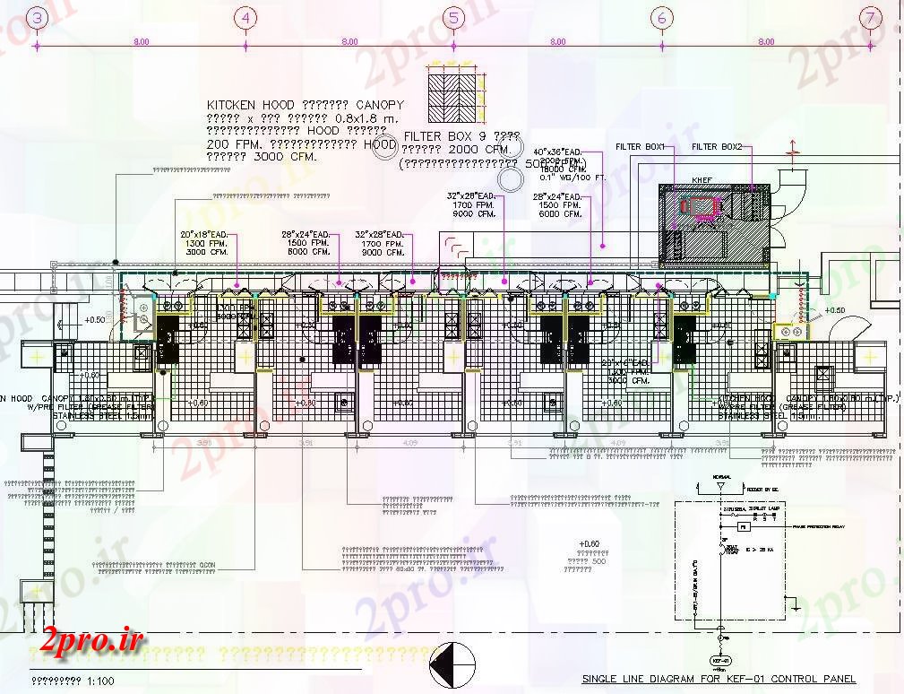 دانلود نقشه پلان مقطعی طرحی طبقه آشپزخانه هتل  اتوکد   با توجه به  دو بعدی  اتوکد   (کد162076)