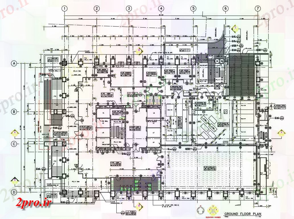 دانلود نقشه ساختمان اداری - تجاری - صنعتی معماری ساختمان اداری طرحی طبقه 32 در 48 متر (کد162147)