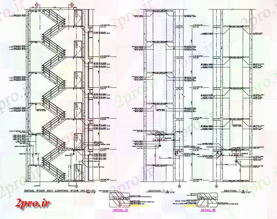 دانلود نقشه جزئیات پله و راه پله   ساختمان راه پله بخش نشیمن  (کد162150)