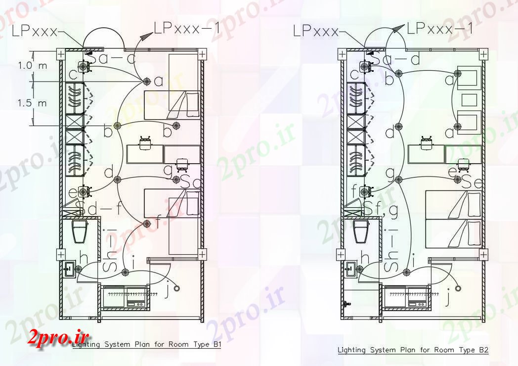 دانلود نقشه برق کشی ، اتصالات اتاق های خواب سیستم نورپردازی طرحی  (کد162160)