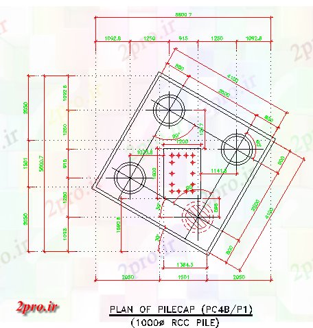 دانلود نقشه پلان مقطعی  طراحی   1000 قطر جزئیات بخش طرحی RCC شمع ها  می شود      (کد162184)