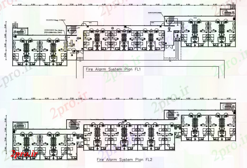 دانلود نقشه هتل - رستوران - اقامتگاه هتل آتش اتاق خواب سیستم زنگ خطر طرحی 13 در 80 متر (کد162190)