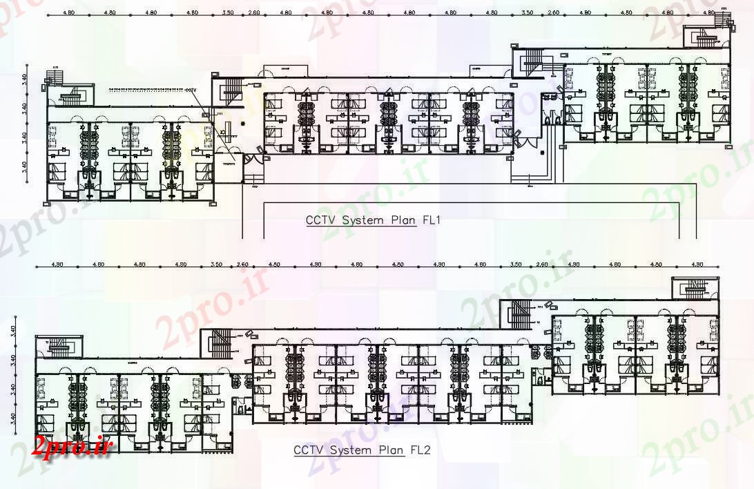 دانلود نقشه هتل - رستوران - اقامتگاه هتل اتاق خواب طرحی طبقه با دوربین مدار بسته سیستم 13 در 80 متر (کد162194)