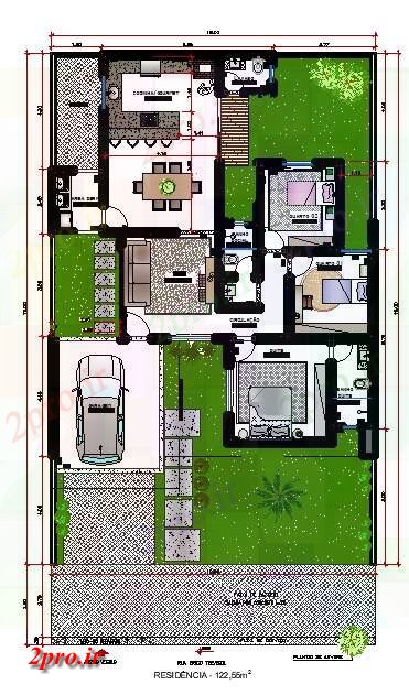 دانلود نقشه پلان مقطعی طرحی خانه تک طبقه طبقه همکف 3bhk  اتوکد   رسم  اتوکد  نشیمن  (کد162257)