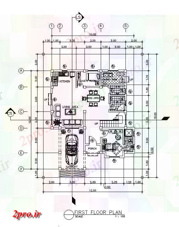 دانلود نقشه مسکونی ، ویلایی ، آپارتمان X12 متر طرحی خانه طبقه 3bhk اتوکد نشیمن 10 در 12 متر (کد162303)