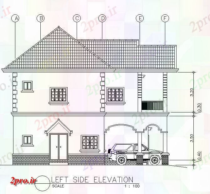 دانلود نقشه مسکونی ، ویلایی ، آپارتمان خانه سمت نما و بخش جزئیات سمت چپ فوق العاده اتوکد طراحی ارائه دو بعدی 10 در 12 متر (کد162309)
