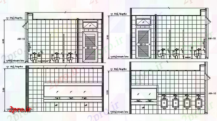 دانلود نقشه پلان مقطعی جزئیات بخش توالت  دو بعدی  اتوکد       دو بعدی   (کد162391)