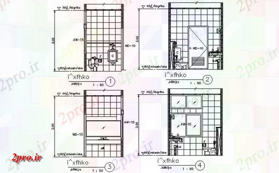 دانلود نقشه پلان مقطعی توالت  بخش و نما جزئیات مستقیما  اتوکد  طراحی  دو بعدی      (کد162392)