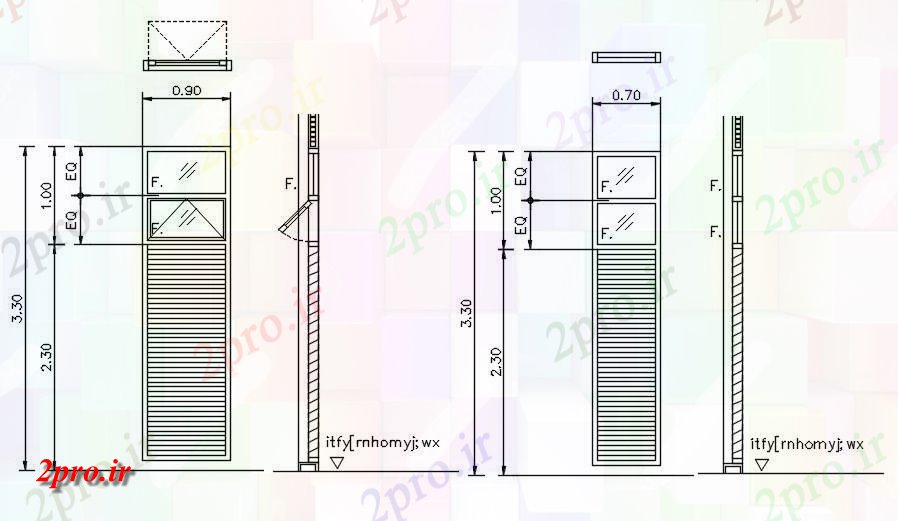 دانلود نقشه پلان مقطعی شاتر درب با بخش ونتیلاتور و نما جزئیات  اتوکد دو بعدی   ارائه رسم   دو بعدی   (کد162413)