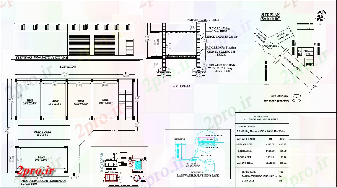 دانلود نقشه ساختمان اداری - تجاری - صنعتی طراحی از 50'X طرحی طبقه مغازه ساختمان تجاری 40 12 در 15 متر (کد162469)