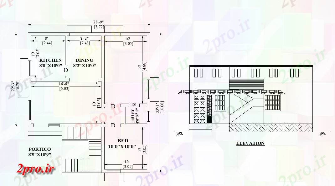 دانلود نقشه مسکونی ، ویلایی ، آپارتمان 9 X22 شمالی طرحی خانه 2bhk به عنوان در هر Vastu Shastra هستند اتوکد و PDF فرمت این طرحی خانه 8 در 9 متر (کد162498)